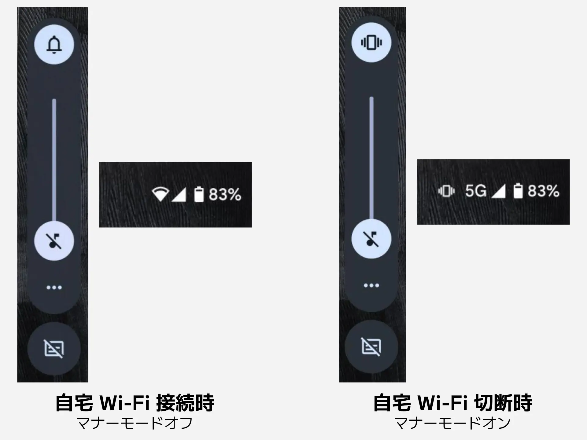 自宅の Wi-Fi に接続されているときはマナーモードがオフに、切断されているときはマナーモードがオンになる。